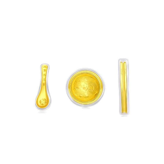 【周大福】友禮系列 福聚三寶「金碗筷勺」黃金擺件禮盒裝(彌月寶寶送禮/節日送禮/生日禮物)