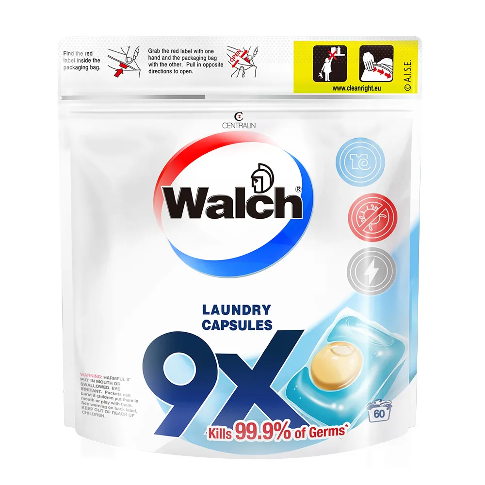 【Walch 威露士】9X抗菌洗衣膠囊/洗衣球 補充包60顆/袋(抗菌除臭/室內晾曬)