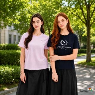 【Arnold Palmer 雨傘】女裝-100%純棉經典小傘印刺繡印花LOGO短袖圓領T-shirt(多款選)