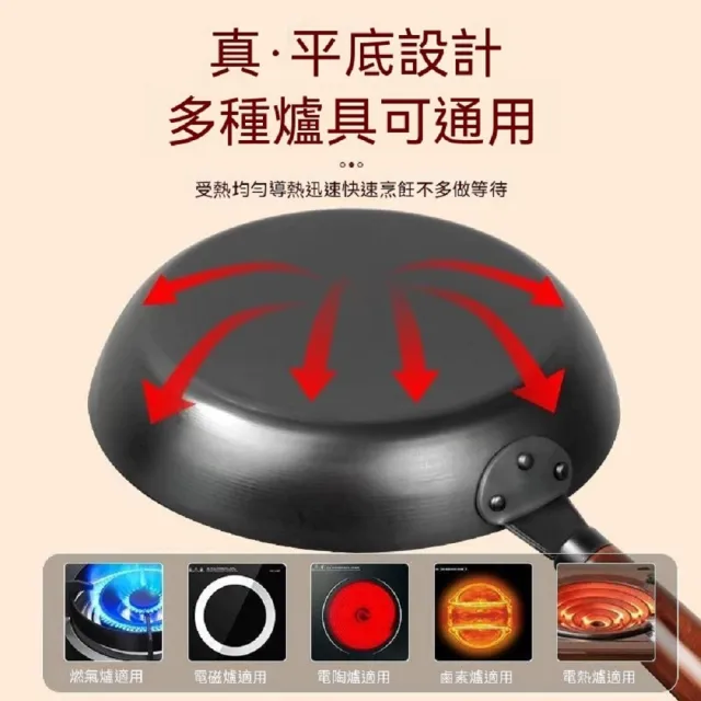 禾日優品 無塗層不凸底煎鍋 不沾鍋 平底鍋 鐵鍋 32cm 無蓋款 0塗層 受熱均勻 平底不挑爐灶