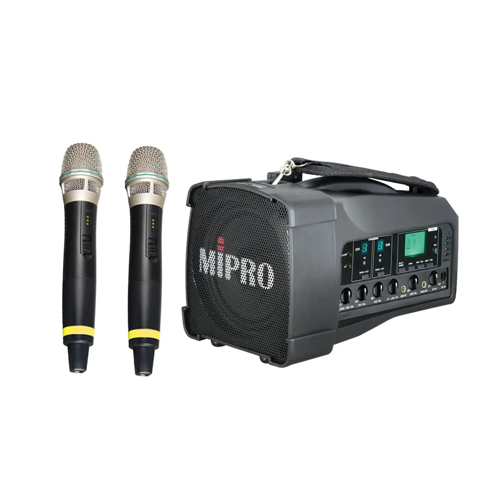 【MIPRO】MA-100D 雙頻道迷你型無線喊話器5.8G 配2手握式ACT-58H無線麥克風