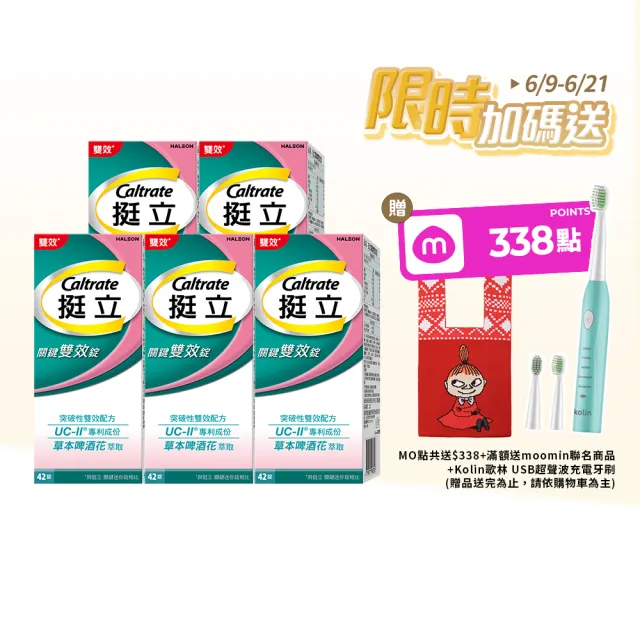 【挺立】關鍵雙效錠 4+1盒組(42錠/盒-618爆殺必買 一天2錠 雙效配方 40mg UCII 草本啤酒花 14天靈活有感)