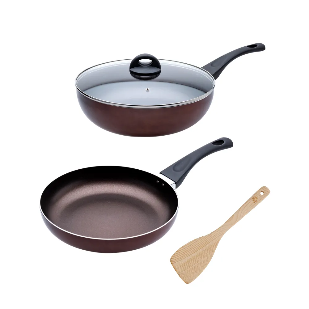 【CookPower 鍋寶】TITANIUM鈦晶不沾鍋雙鍋四件組28cm-IH/電磁爐適用(28炒含蓋+28煎+鏟)