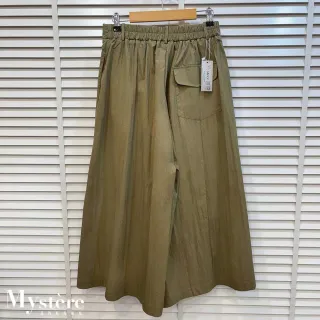 【my stere 我的時尚秘境】顯瘦打摺A字寬褲 卡其綠 傘襬寬褲 大寬褲 褲裙 鬆緊褲 A字裙