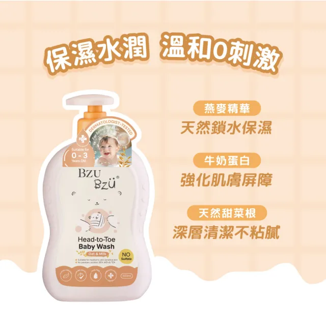 【BZU BZU】嬰兒洗髮沐浴露 600ml*3入(舒緩香/燕麥牛奶/棉花籽香草 任選)