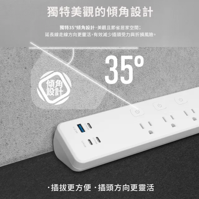 【iCooby】三角 斜角延長線 TR-443 五開四插 傾角延長線 1.8M (延長線 三角延長線)