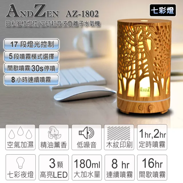 【ANDZEN】安得仁 超音波水氧機AZ-1802+台製12格木盒(買就送澳洲精油10mlx5/薰香/加濕器/香氛/擴香/負離子)