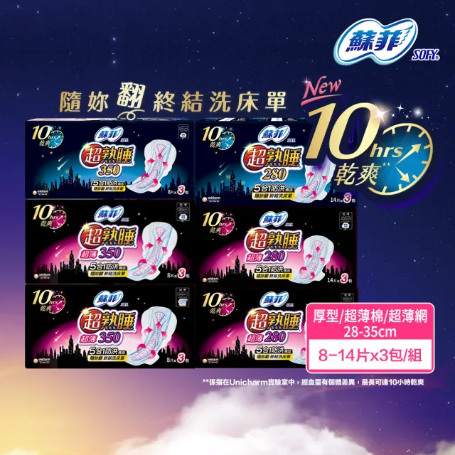【Sofy 蘇菲】超熟睡衛生棉28-35cm 6包(細緻棉柔/超薄乾爽瞬吸層/超薄細緻棉柔)