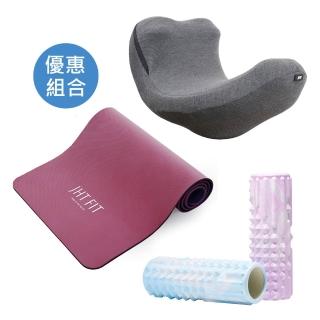 【JHT】骨盆伸展搖搖墊+NBR雙色環保8mm瑜珈墊+按摩瑜珈滾輪(瑜珈放鬆/拉伸開背/腰部伸展器)