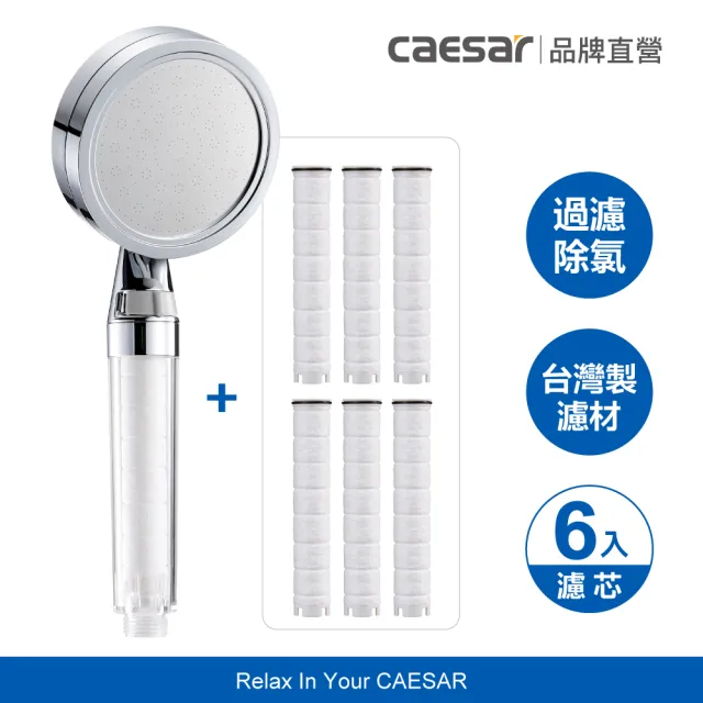 【CAESAR 凱撒衛浴】銀色極淨純水 除氯過濾蓮蓬頭 1 機 6 芯(半年替換組)