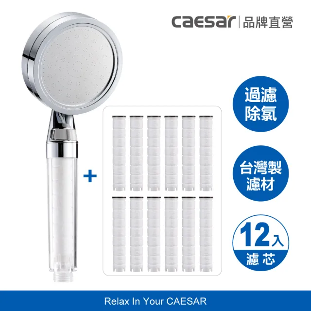 【CAESAR 凱撒衛浴】銀色極淨純水 除氯過濾蓮蓬頭 1 機 12 芯 (超值 1 年份組)