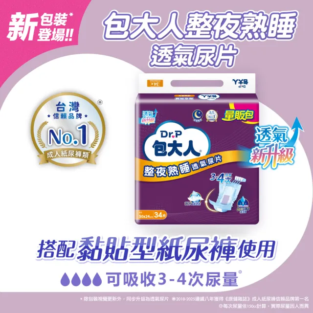 【包大人】升級新上市 整夜熟睡 替換式尿片(34片/包購 搭配成人紙尿褲/晚安/夜用)