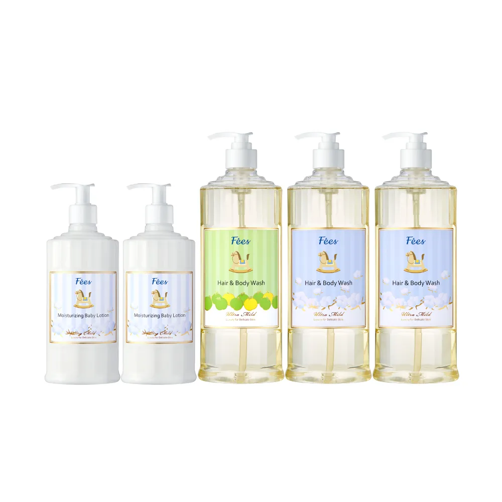 【Fees 法緻】嬰兒洗髮沐浴精600ml 3入+滋潤保濕乳液300ml 2入