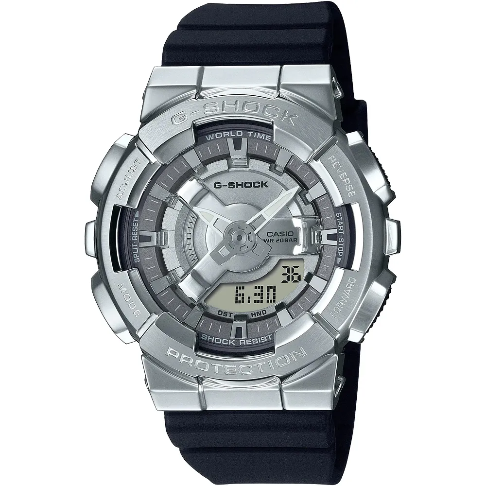 【CASIO 卡西歐】G-SHOCK 金屬色雙顯電子錶-百搭銀 禮物 送禮 推薦(GM-S110-1A)