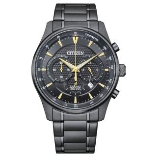 【CITIZEN 星辰】Chronograph系列 經典三眼石英計時腕錶-黑x金42mm(AN8197-52E)