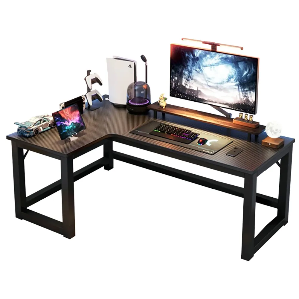 【Quality 聚家】電腦桌 遊戲電競桌 碳纖維色 左轉角（140×120×75公分）(l型書桌/轉角桌/辦公桌)