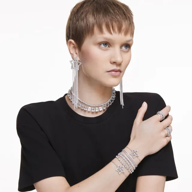 【SWAROVSKI 施華洛世奇】官方直營 Imber Emily Tennis 手鏈 圓形切割 白色 鍍白金色 | 1808960
