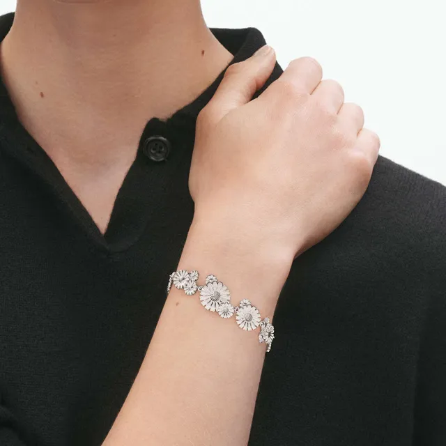 【Georg Jensen 喬治傑生】DAISY 層疊手鍊 (純銀 白瓷琺瑯)