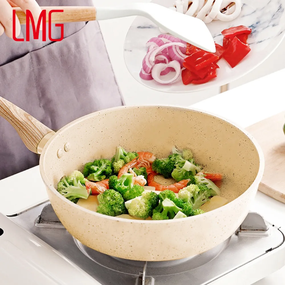 【LMG】香草系列日式不沾炒鍋 28CM/含蓋 贈玉子燒鏟+料理夾 顏色隨機