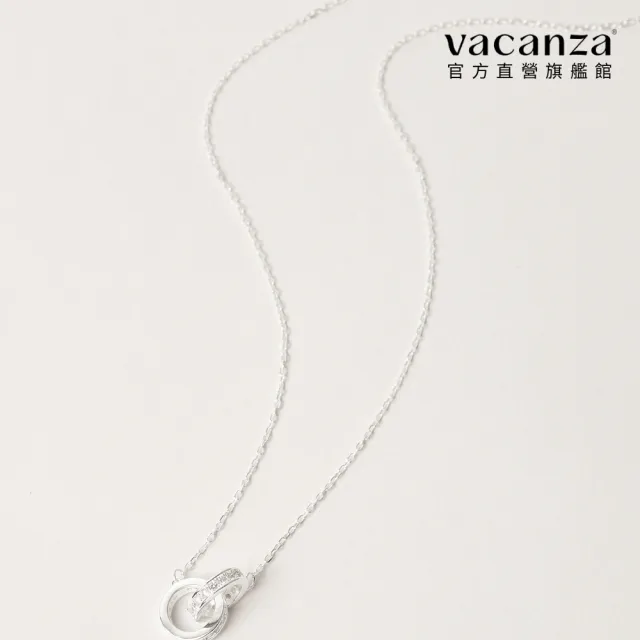 【vacanza】925純銀飾品|立體鑲鑽雙圈 純銀項鍊 (抗過敏 七夕禮物 生日禮物)