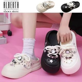 【Alberta】厚底5cm 龐克增高洞洞鞋 包頭涼拖鞋 2色