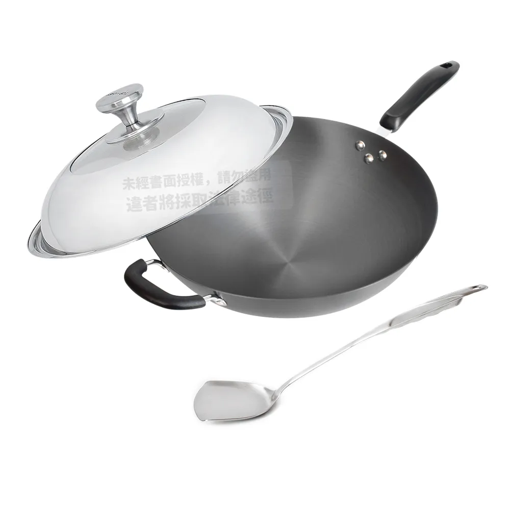 【Top Chef 頂尖廚師】鈦廚頂級陽極深型炒鍋34cm 附鍋蓋贈鍋鏟(無塗層鍋)