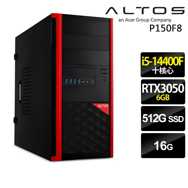 【Acer 宏碁】10核獨顯RTX商用工作站(Altos P150F8/i5-14400F/16G/512G SSD/RTX3050-6G/W11P)