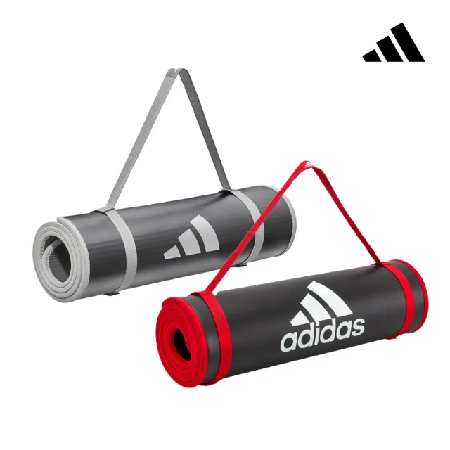 【adidas 愛迪達】專業加厚訓練運動墊-10mm 附贈背帶(3色可選 瑜珈墊 健身墊 加厚)