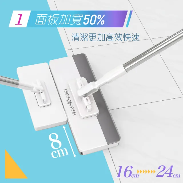 ★618★【FL 生活+】加寬加長款贈5布+70抽潔面柔巾 超好夾1秒換布洗臉巾環保拖把(加寬面板快彈開啟)