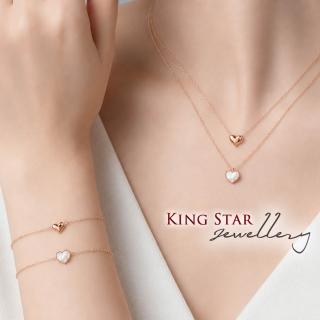 【King Star】18K玫瑰金 天然鑽石項鍊+手鍊 套組