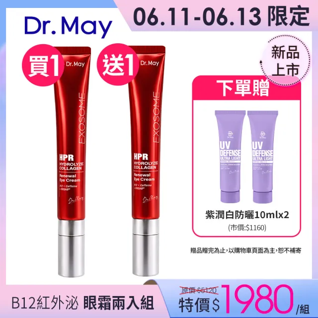 【Dr. May 美博士】B12紅膠原新生撫紋眼霜20ml兩入組(紅外泌眼霜/紅熨斗眼霜)買一送一