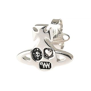 【Vivienne Westwood】Vivienne Westwood Lee Orb背面雷雕字LOGO純銀龐克風針式單邊耳環(銀x黑)
