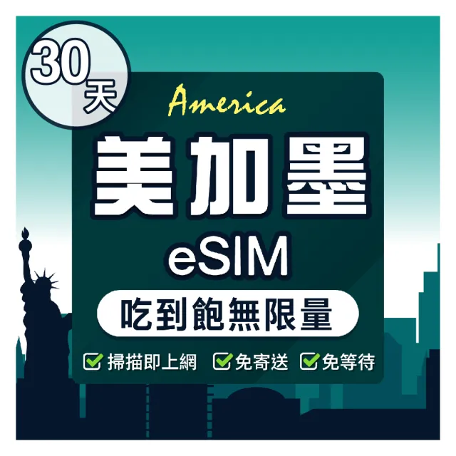 【環亞電訊】eSIM美國、加拿大、墨西哥30天吃到飽(24H自動發貨五分鐘取件 免換卡 美國 加拿大 墨西哥)
