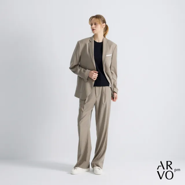 【ARVOpm】男女同款_淺灰直條紋小喇叭西裝褲73126302003(限時6折)