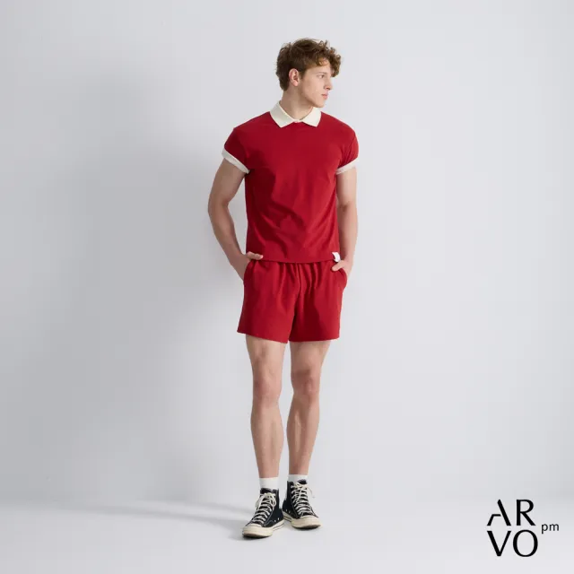 【ARVOpm】男女同款_logo刺繡紅色寬直筒短褲73126316007(限時6折)