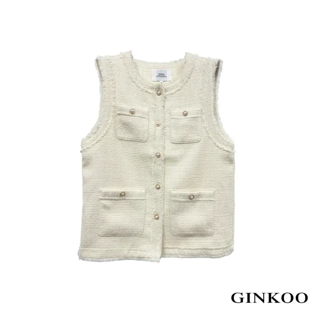 【GINKOO 俊克】小香感珍珠釦袖鬚背心