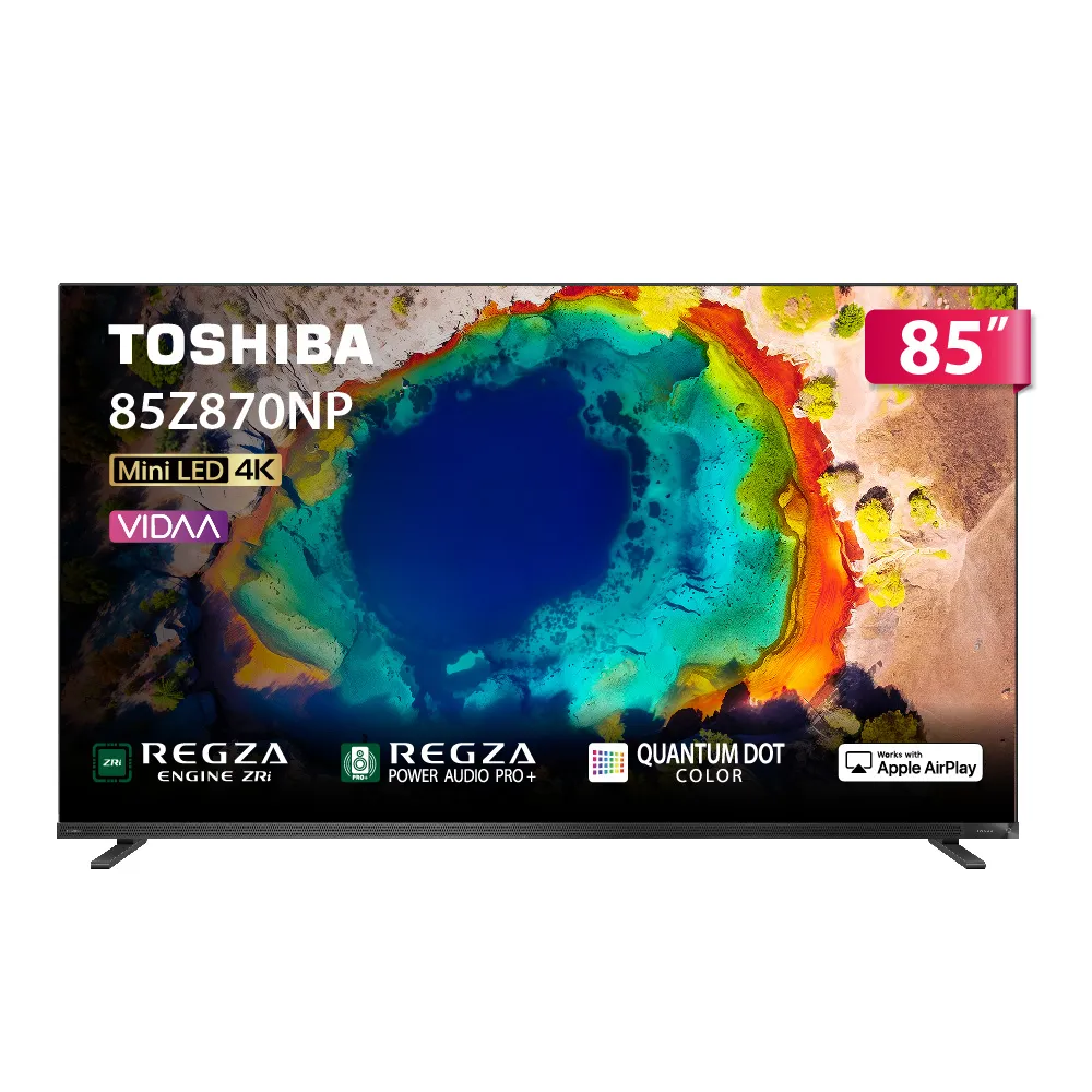 【TOSHIBA 東芝】REGZA 85型4K 144Hz QD Mini LED VIDAA AirPlay2 智慧顯示器(85Z870NP)