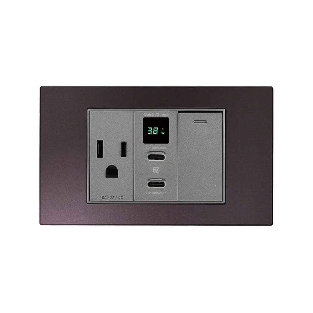 【易智快充】AC安全插座+38w USB+開關(多種模組任選-金屬霧面磁吸面板-易智系列)