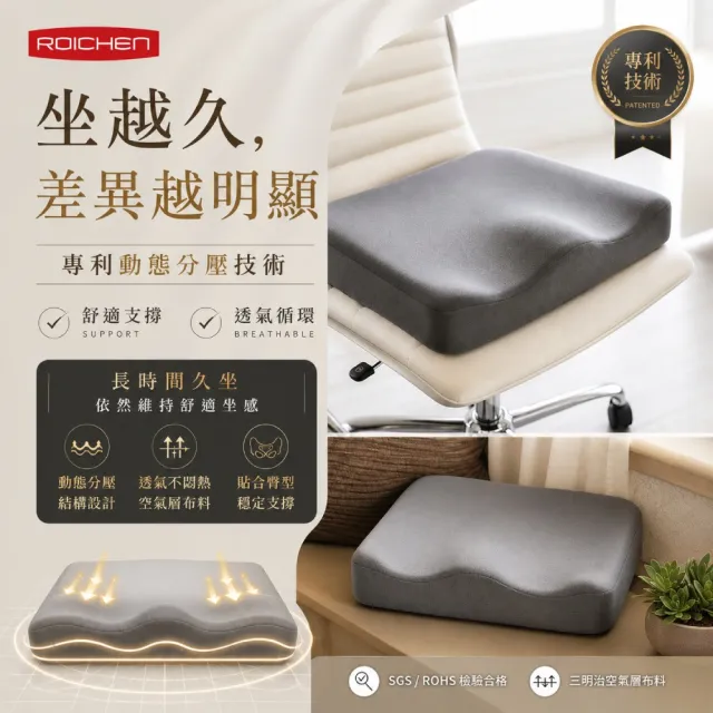 【Roichen】穩姿坐墊 男用 知名百萬網紅推薦 人體工學坐墊 久坐減壓不疲勞 透氣涼感 三明治空氣層