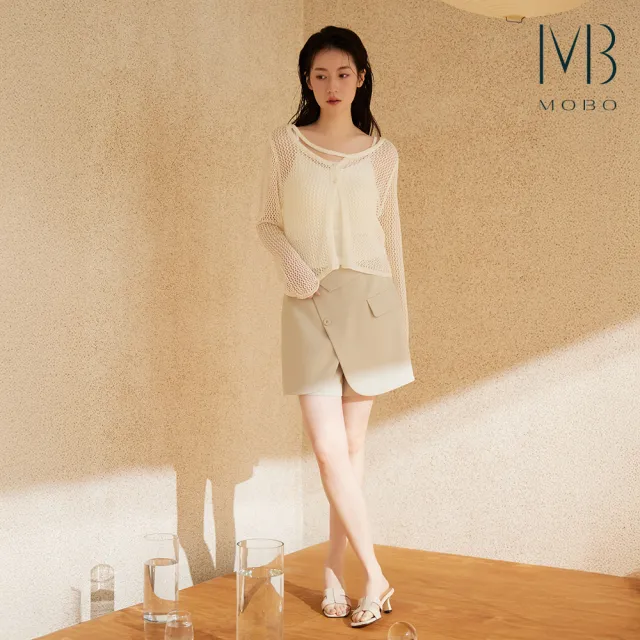 【MO-BO】鏤空扣帶針織外套