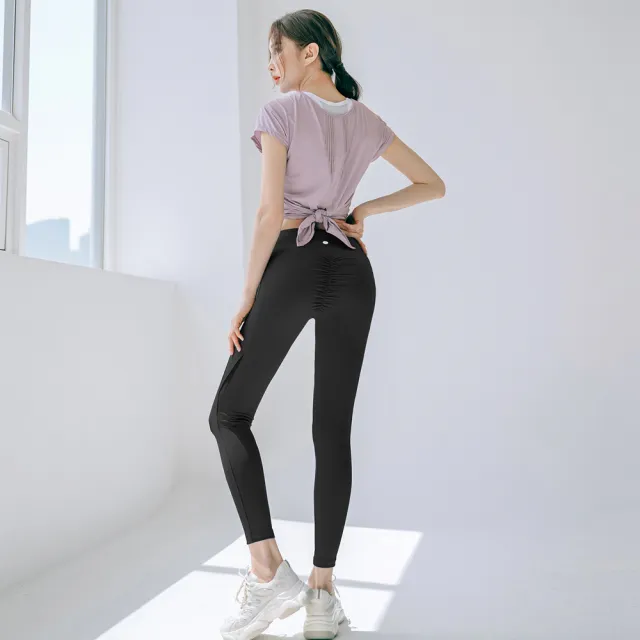 【BODYAIR】任2入 芭比寬腰T字抓皺翹臀蜜桃褲(瑜珈.運動.慢跑.透氣.舞蹈.運動褲)
