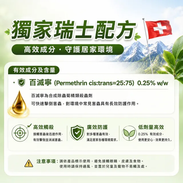 全效滅蟲劑 居家滅蟲無刺鼻味(瑞士配方 非一般氣壓瓶殺蟲劑 香港原裝進口)