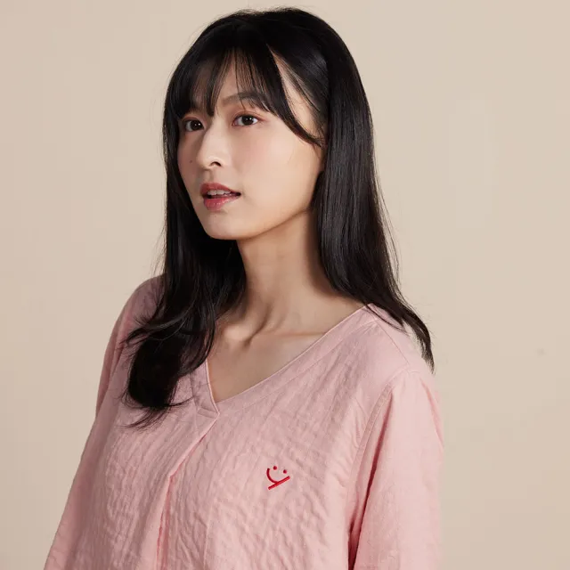 【YVONNE 以旺傢飾】雙層紗繡花七分袖上衣-薔薇粉