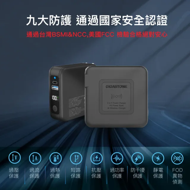 【Gigastone 立達國際】10000mAh 4合1 Qi無線旅充行動電源QP-10200B (37Wh標示/支援iPhone17/QC4.0 快充)