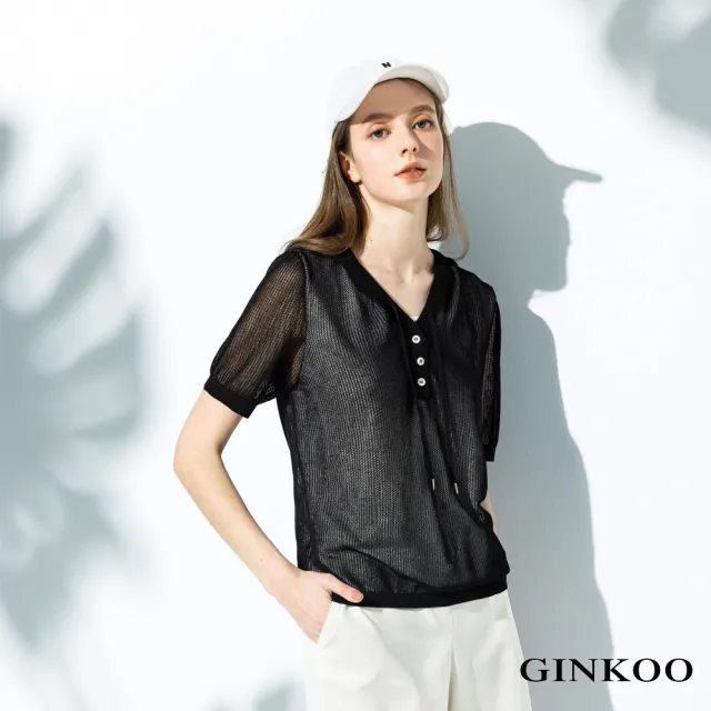【GINKOO 俊克】假兩件連帽針織上衣