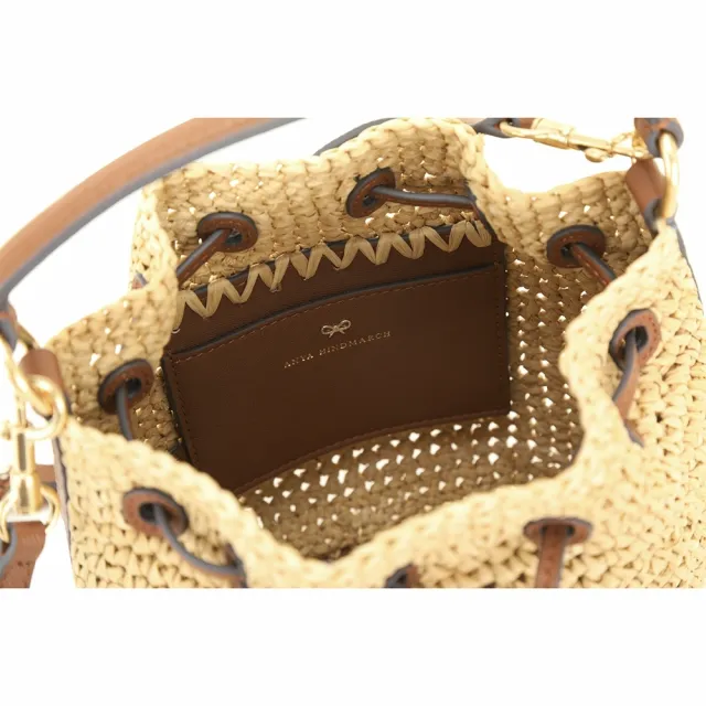 【ANYA HINDMARCH】Eyes 大眼睛拉菲草編織手提 斜背水桶包(咖x駝色)