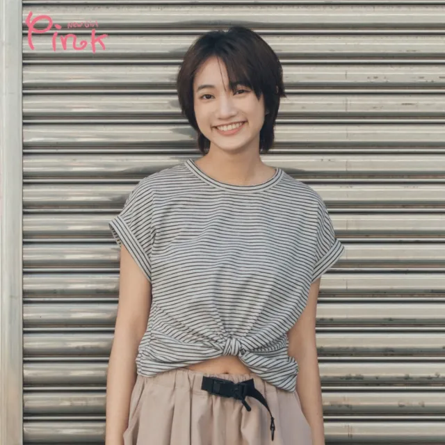 【PINK NEW GIRL】糖果扭結橫條上衣 (2色) A1306AC(其他規格)