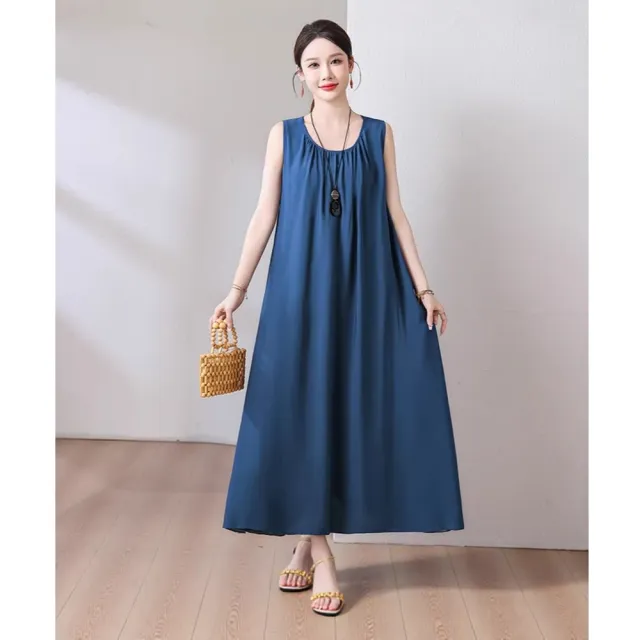 【巴黎精品】多款KC精品 連身洋裝印花連身裙長裙無袖A字裙子寬鬆顯瘦連衣裙大尺碼女裝(過膝吊帶k2bc35 A)