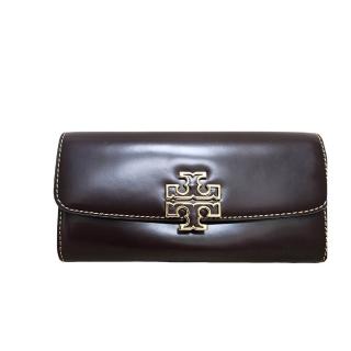 【TORY BURCH】Tb 專櫃 BRITTEN 鏤空LOGO亮面皮革磁釦翻蓋信封式長夾禮盒組送禮原廠紙袋
