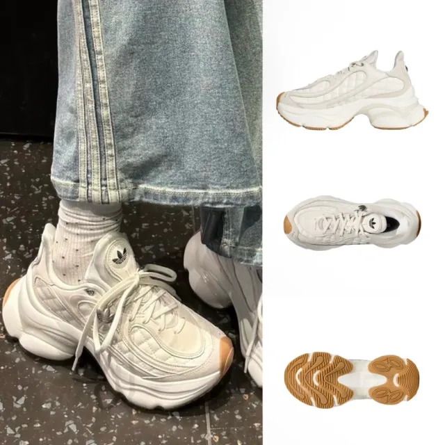 adidas 愛迪達】ADIDAS OZVENUZ 白色奶油白小香風菱格紋蝴蝶鞋厚底鞋女